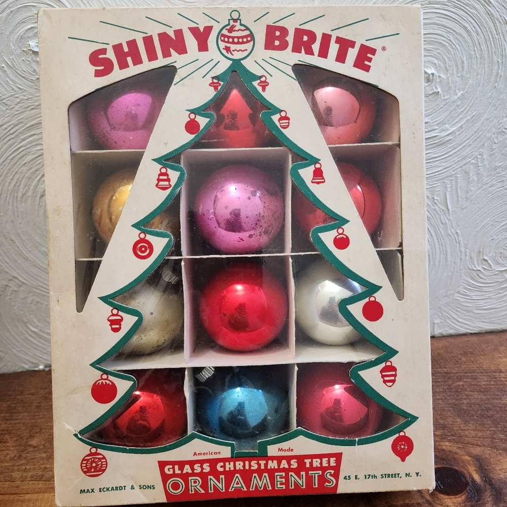 NEW VTG Shiny Brite glass Christmas ornaments solid color assortment